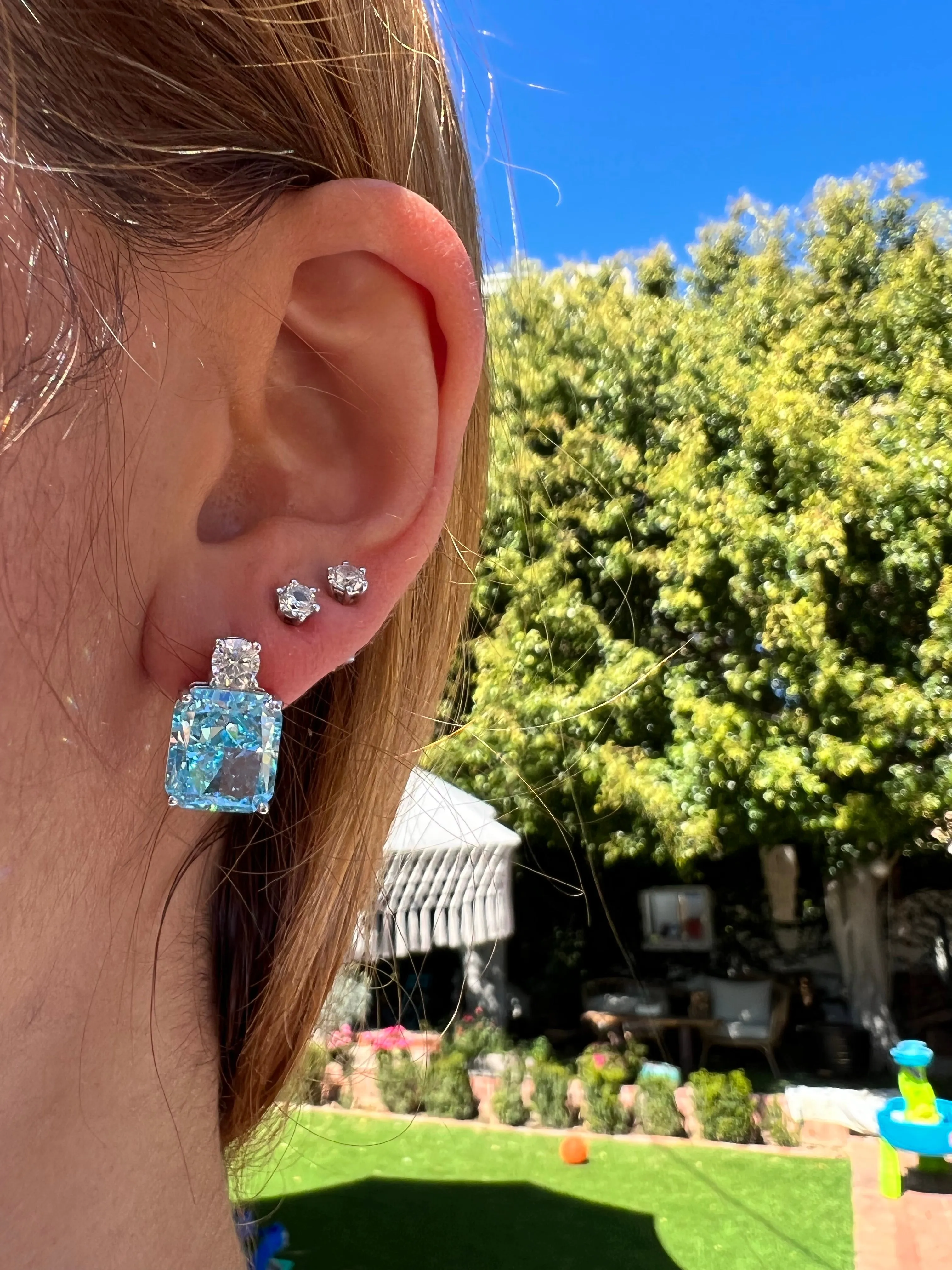 “Macaron” sterling silver simulated blue topaz studs