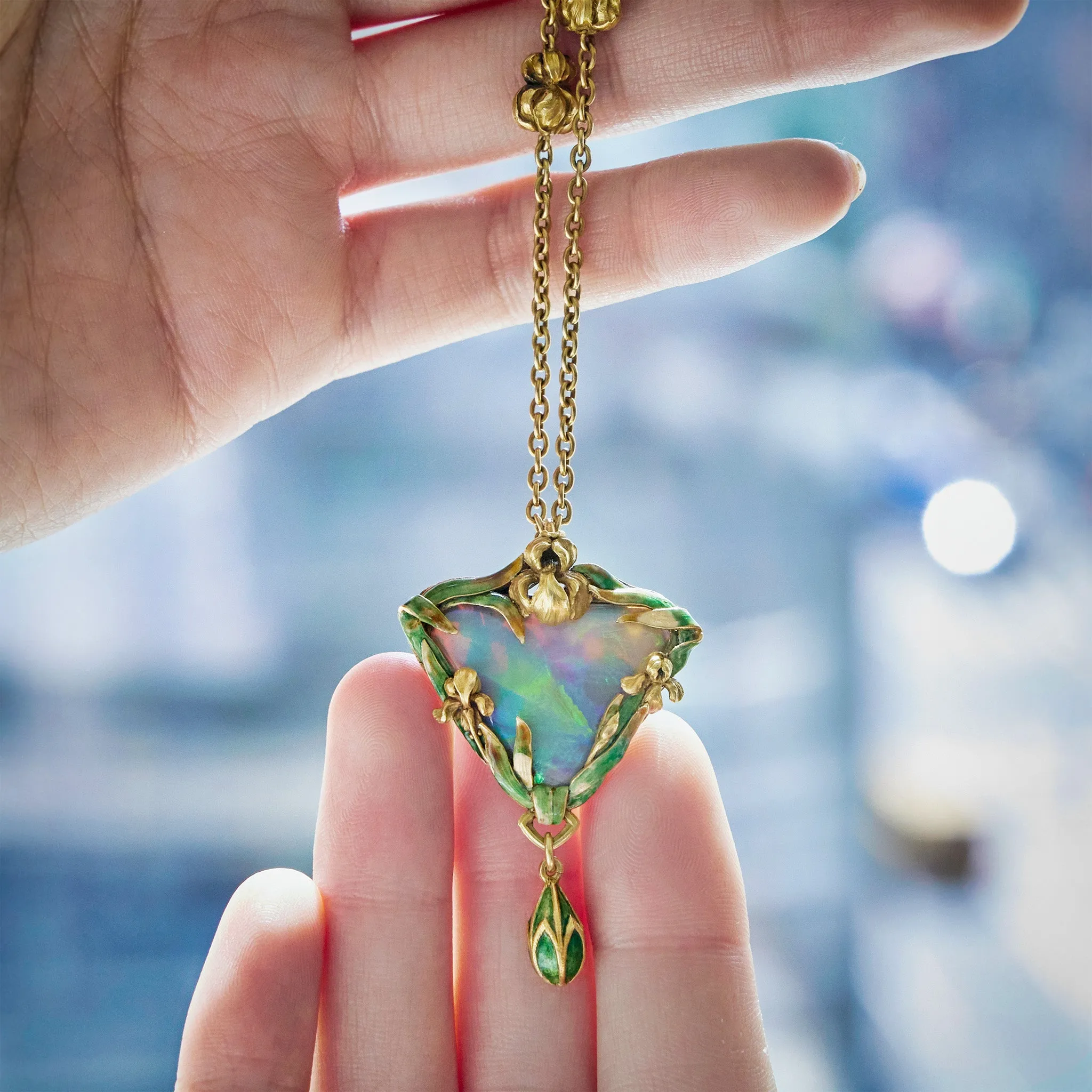 Elegant Marcus & Co. Pendant Necklace with Black Opal and Enamel Detailing