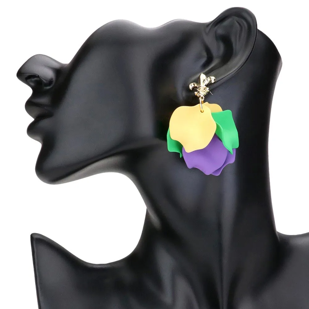 Mardi Gras Fleur de Lis Petal Dangle Earrings