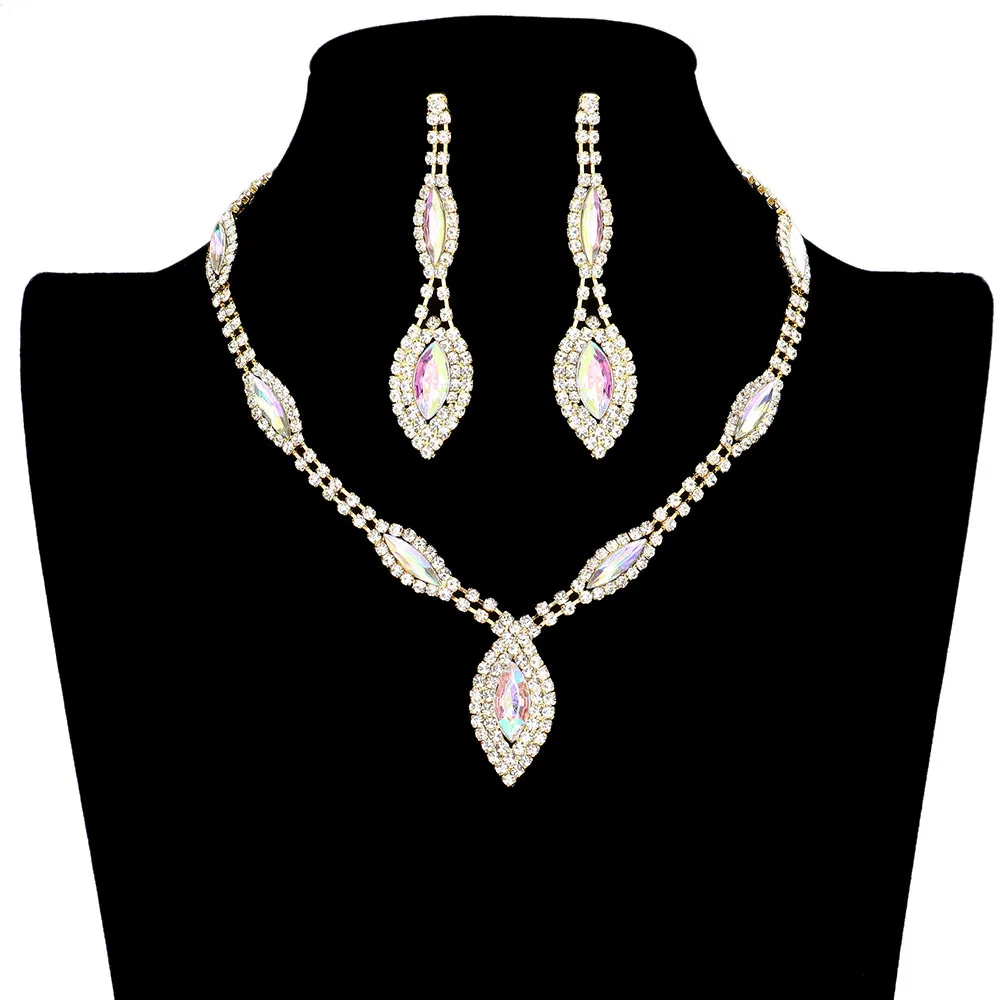 Marquise Stone Accented Rhinestone Necklace Earring Set