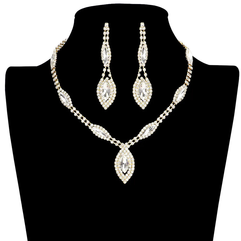 Marquise Stone Accented Rhinestone Necklace Earring Set