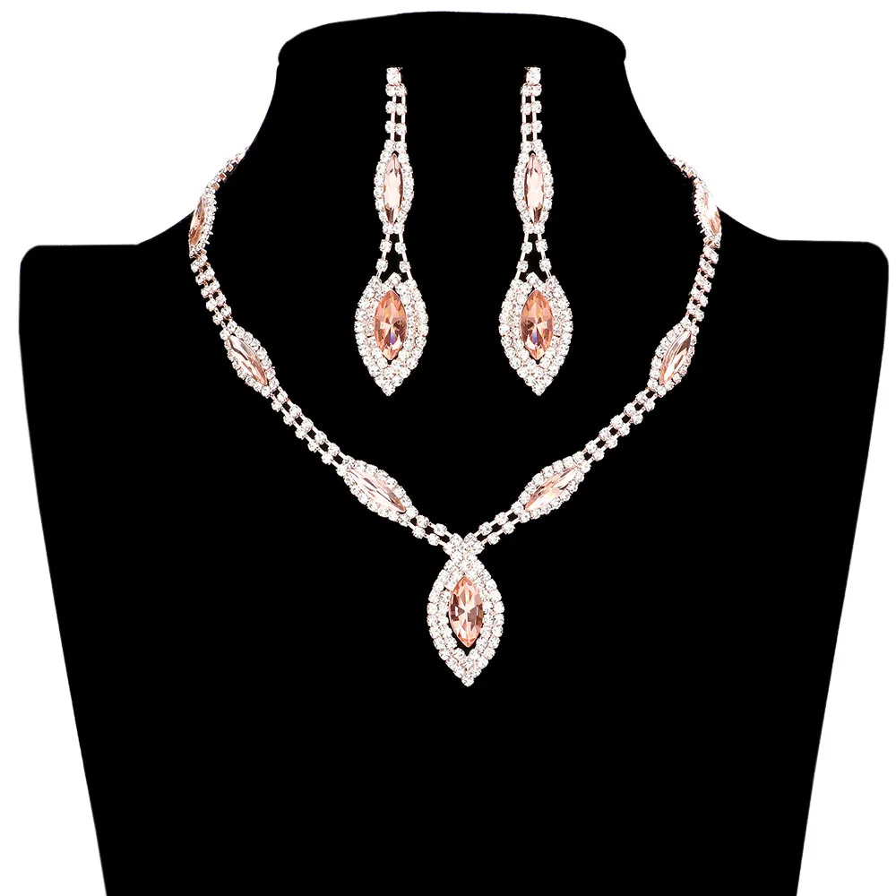 Marquise Stone Accented Rhinestone Necklace Earring Set