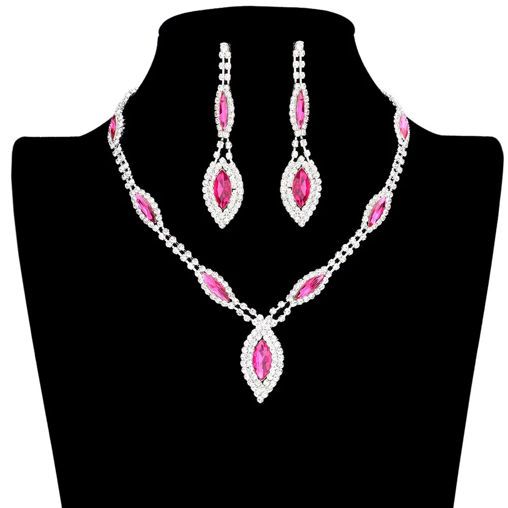 Marquise Stone Accented Rhinestone Necklace Earring Set