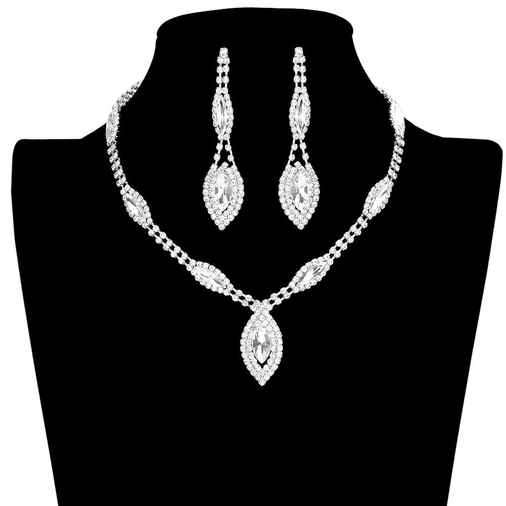 Marquise Stone Accented Rhinestone Necklace Earring Set