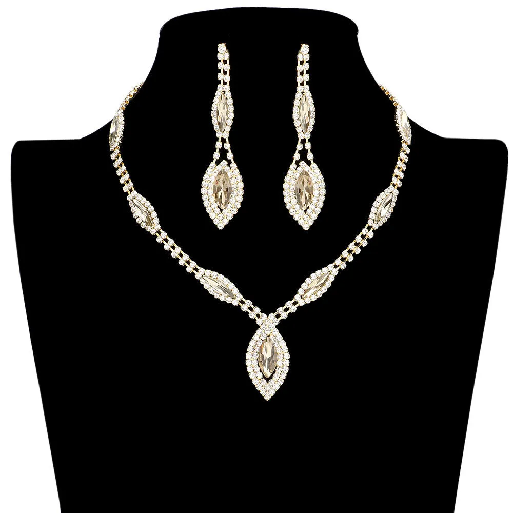 Marquise Stone Accented Rhinestone Necklace Earring Set