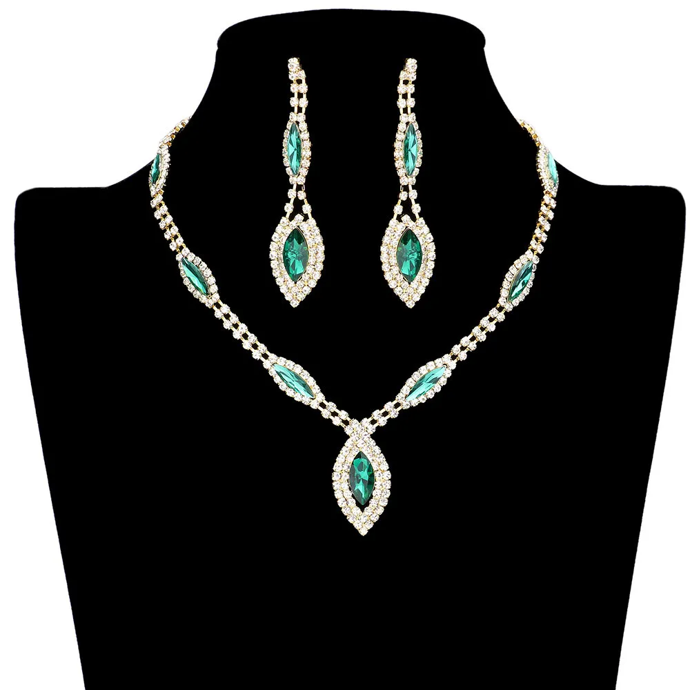 Marquise Stone Accented Rhinestone Necklace Earring Set