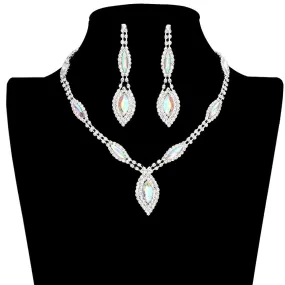 Marquise Stone Accented Rhinestone Necklace Earring Set