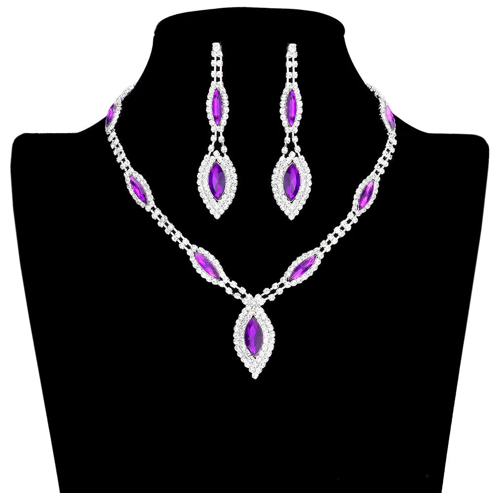 Marquise Stone Accented Rhinestone Necklace Earring Set