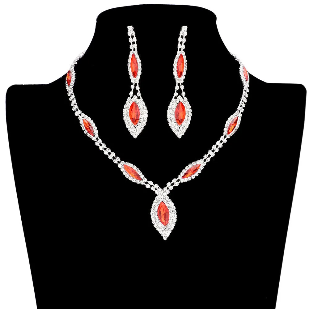 Marquise Stone Accented Rhinestone Necklace Earring Set