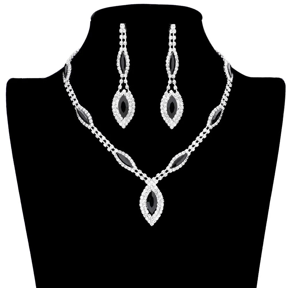 Marquise Stone Accented Rhinestone Necklace Earring Set