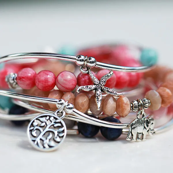 Massachusetts | Bangle Charm Bracelet | Howlite - Calmness