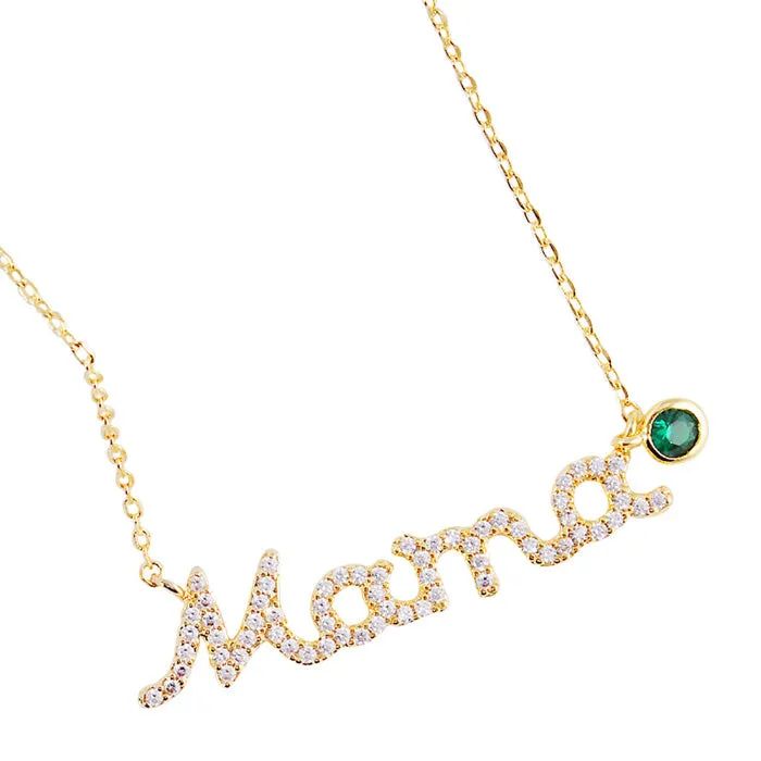 May Birthstone MAMA Message Pendant Necklace