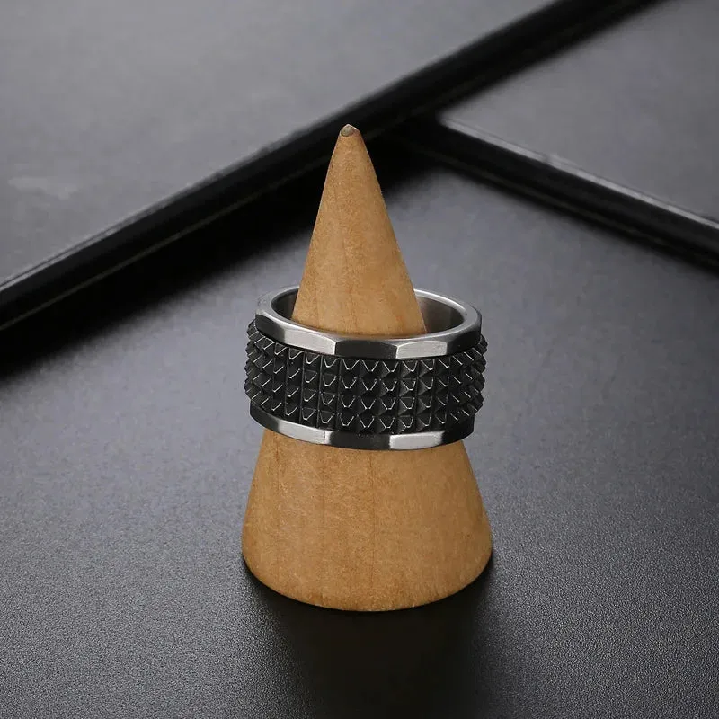 Men's 12mm Pyramid Black Titanium Stainless Steel Ring Wedding Engagement Band