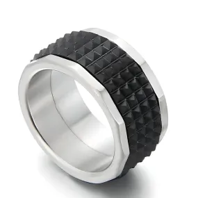 Men's 12mm Pyramid Black Titanium Stainless Steel Ring Wedding Engagement Band