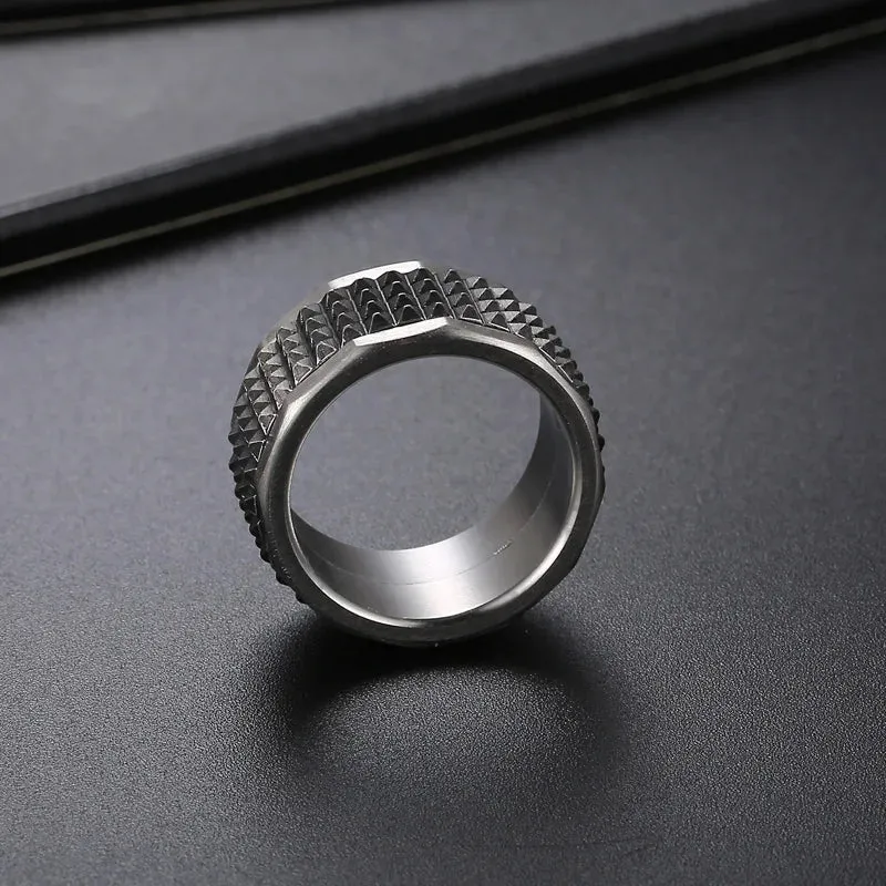 Men's 12mm Pyramid Black Titanium Stainless Steel Ring Wedding Engagement Band