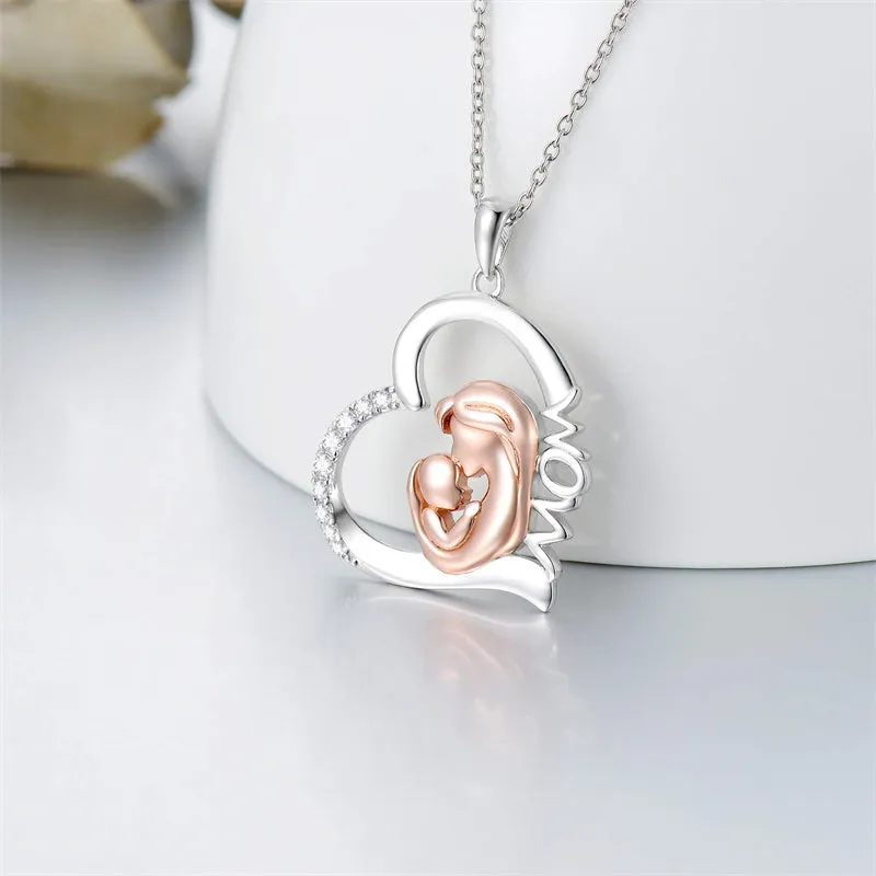 Mom Necklace 925 Sterling Silver Mom Gifts Mother Daughter Necklace Heart Pendant Necklace Jewelry Mothers Day Gifts for Women Mom