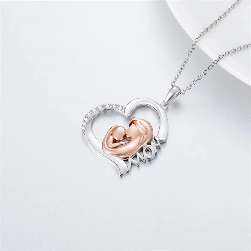 Mom Necklace 925 Sterling Silver Mom Gifts Mother Daughter Necklace Heart Pendant Necklace Jewelry Mothers Day Gifts for Women Mom