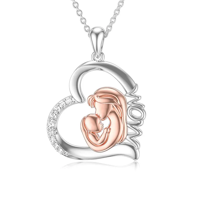 Mom Necklace 925 Sterling Silver Mom Gifts Mother Daughter Necklace Heart Pendant Necklace Jewelry Mothers Day Gifts for Women Mom