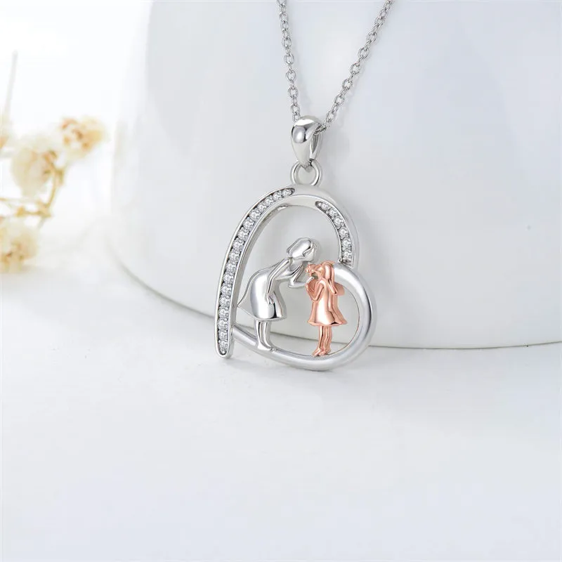 Mom Necklace 925 Sterling Silver Mom Gifts Mother Daughter Necklace Heart Pendant Necklace Jewelry Mothers Day Gifts for Women Mom