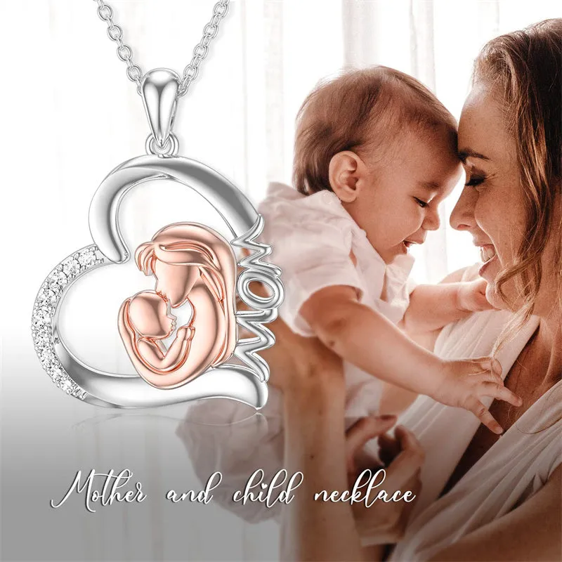 Mom Necklace 925 Sterling Silver Mom Gifts Mother Daughter Necklace Heart Pendant Necklace Jewelry Mothers Day Gifts for Women Mom