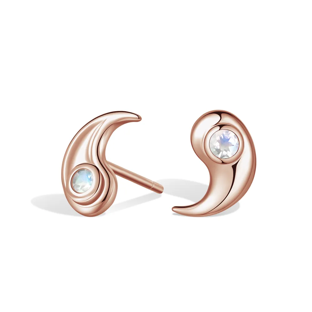 Moonstone Yin Yang Stud Earrings