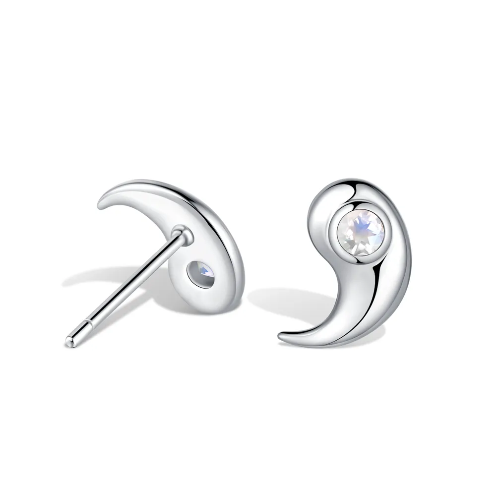 Moonstone Yin Yang Stud Earrings