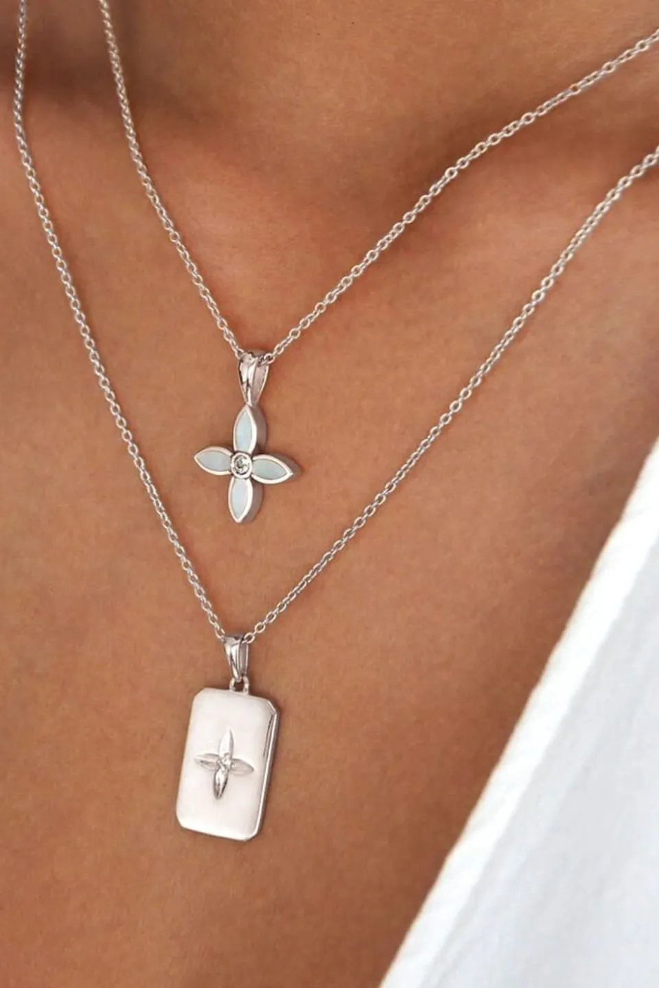 Mother of Pearl Clover Sterling Silver EOL Necklace