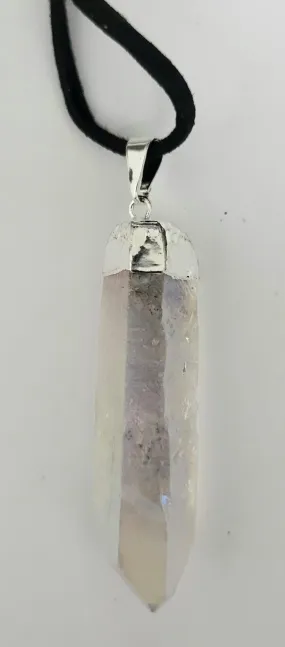 Necklace, Angel Aura Quartz Point on Black Cord