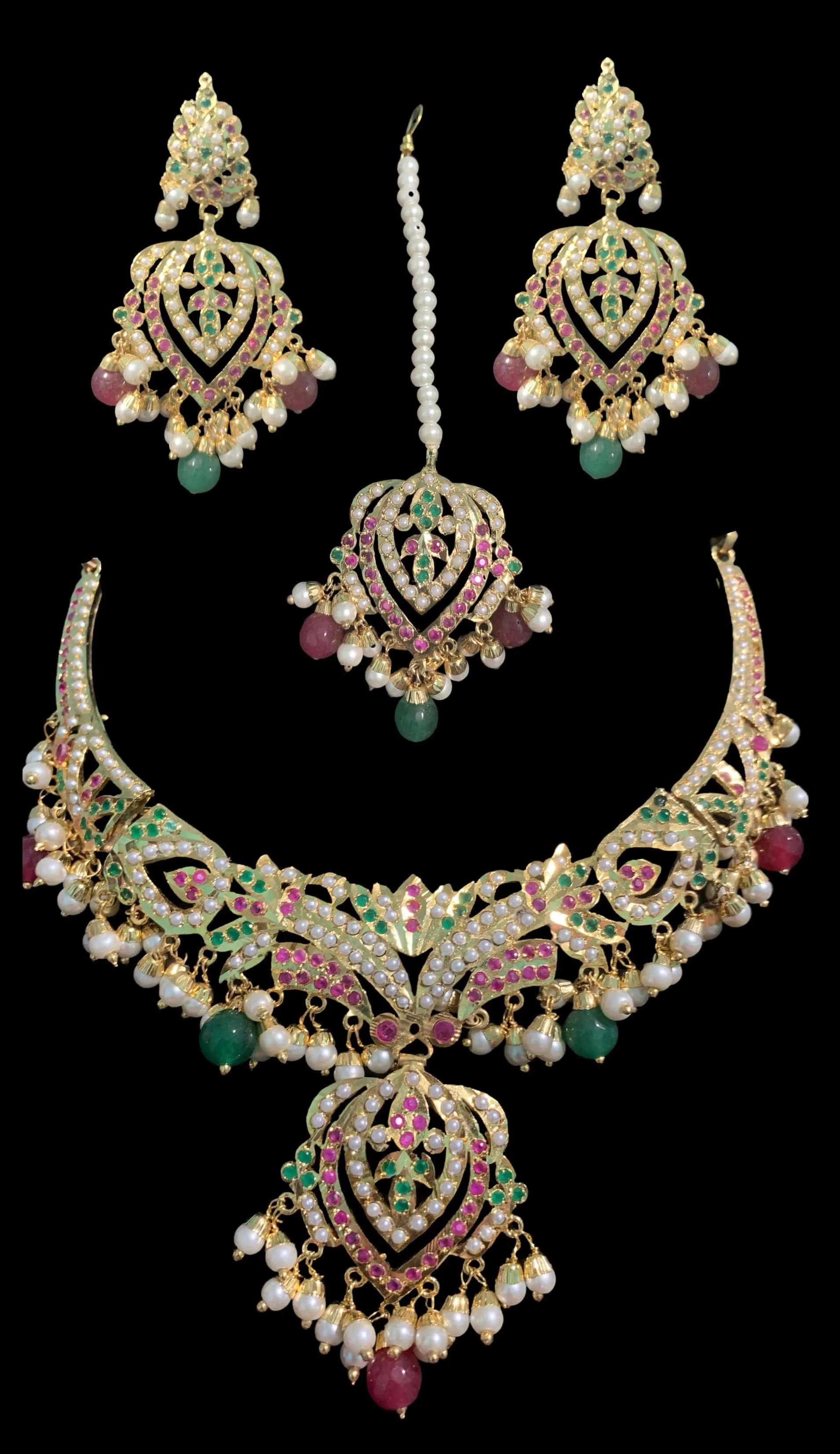 NS329 Taseen necklace set in ruby emerald ( READY TO SHIP )