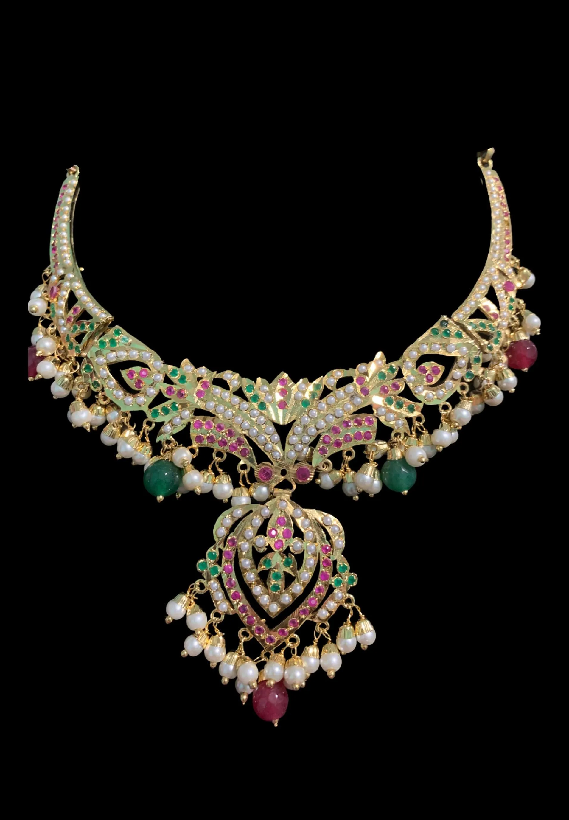 NS329 Taseen necklace set in ruby emerald ( READY TO SHIP )