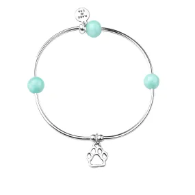 Paw Print | Soft Bangle Charm Bracelet | Tiffany Blue Agate