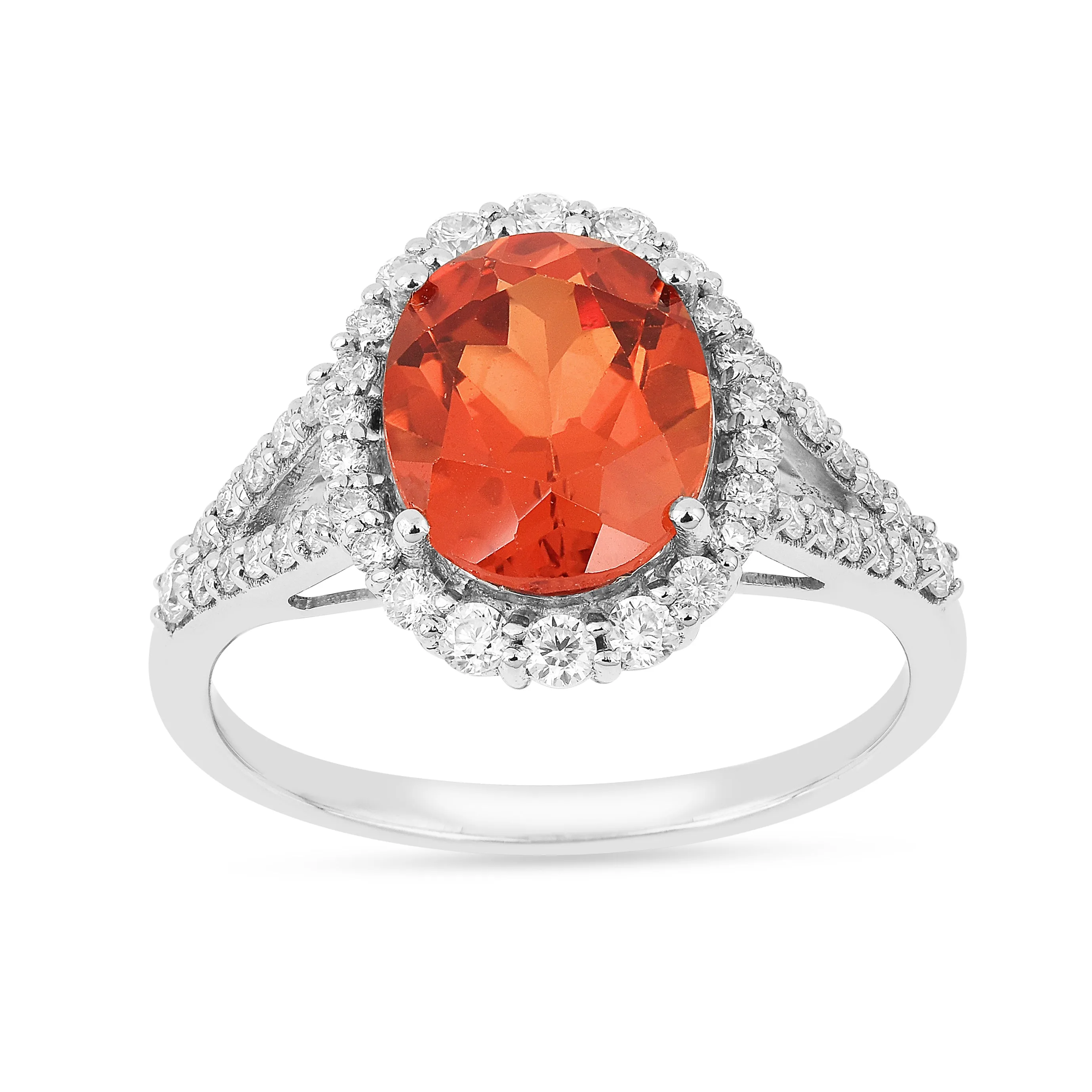 Peach Sapphire Oval Halo Ring