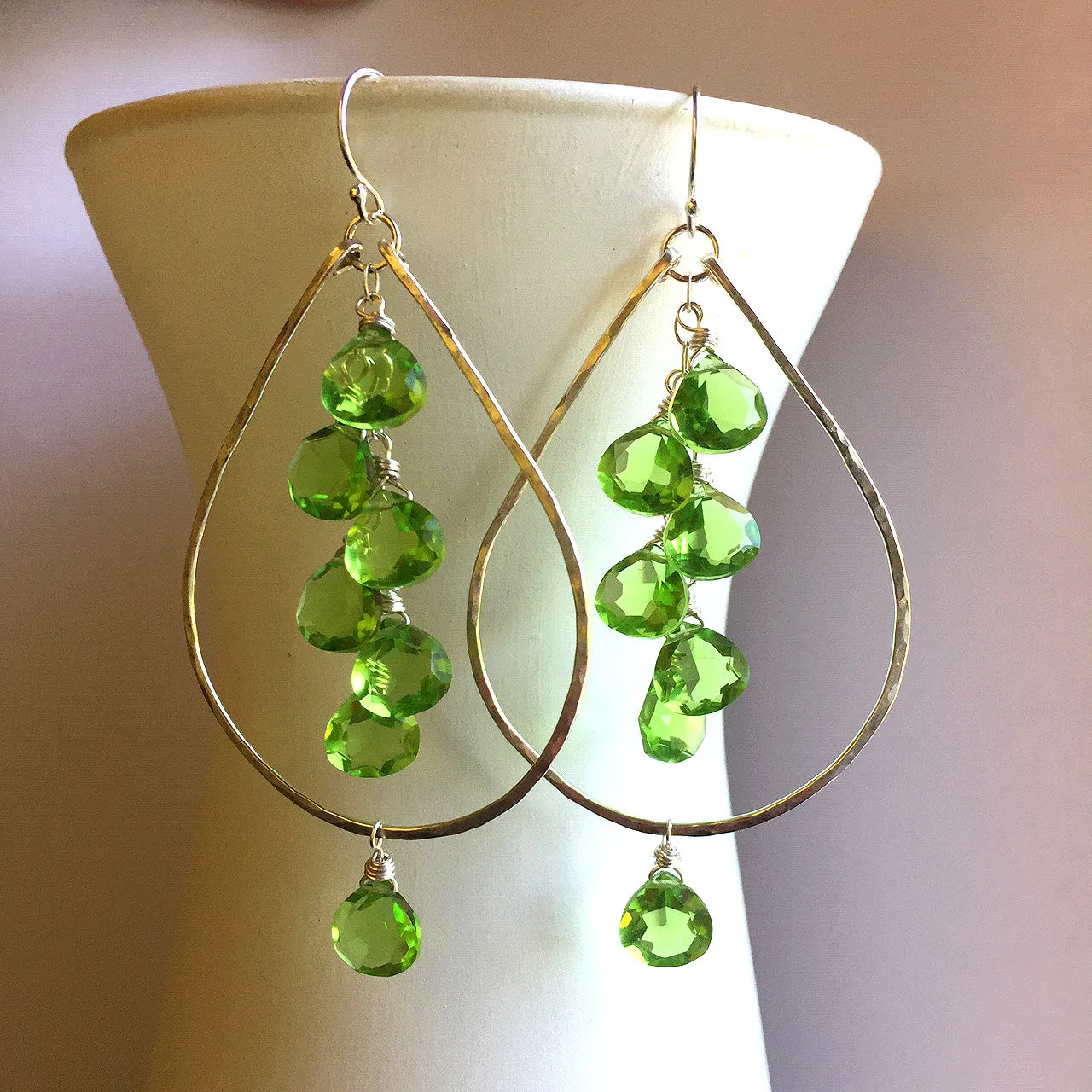 Peridot Quartz Sparkling Double Decker Hoops