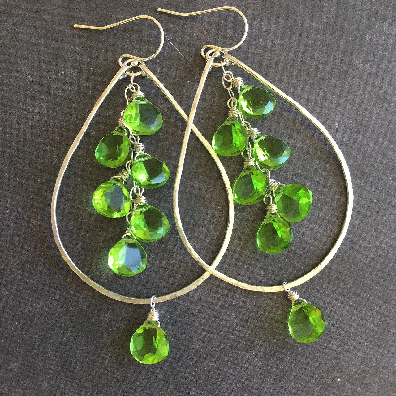 Peridot Quartz Sparkling Double Decker Hoops