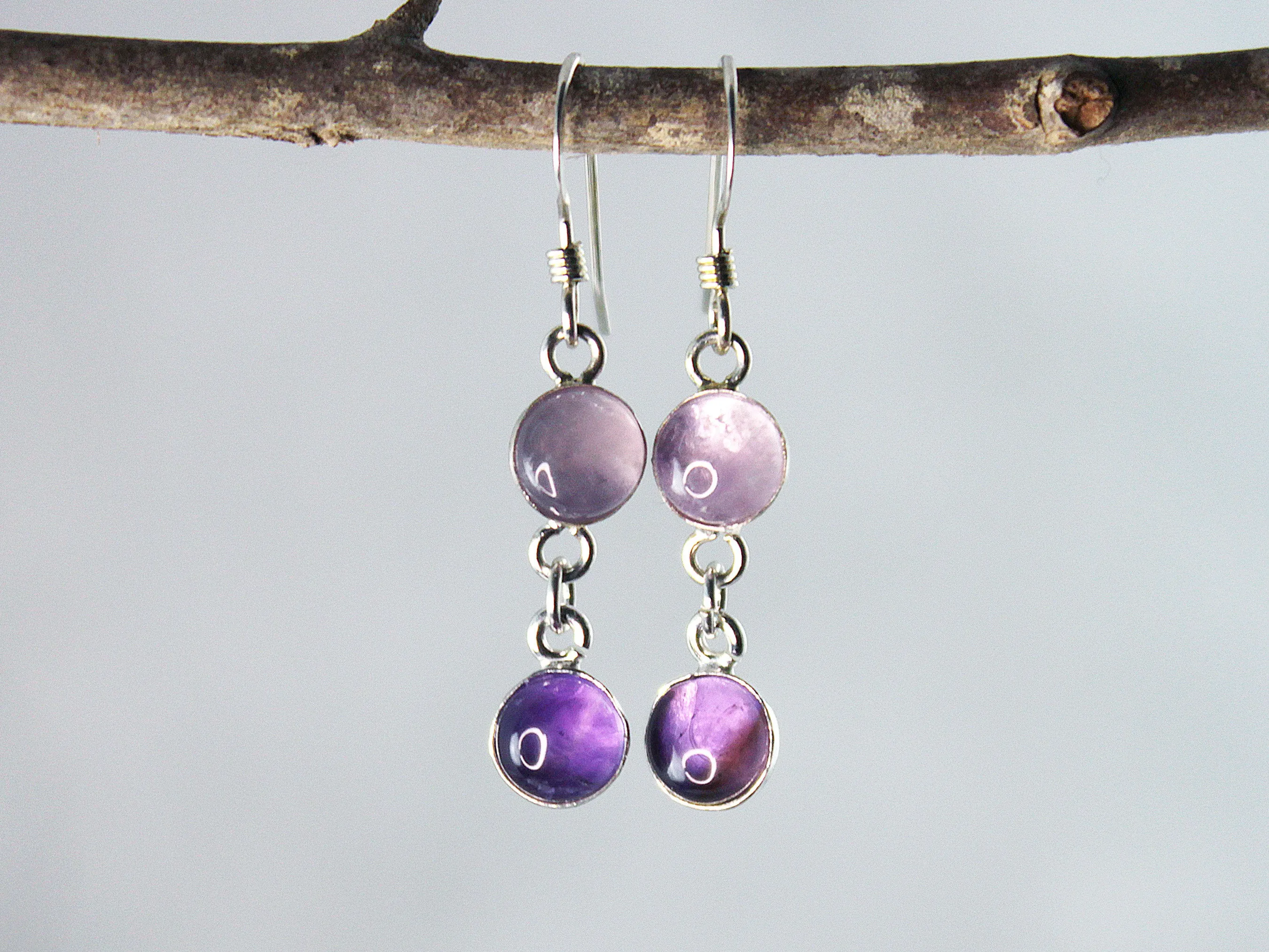 Petite Sterling Silver Two-Stone Purple Amethyst Earrings - Spiritual Harmony