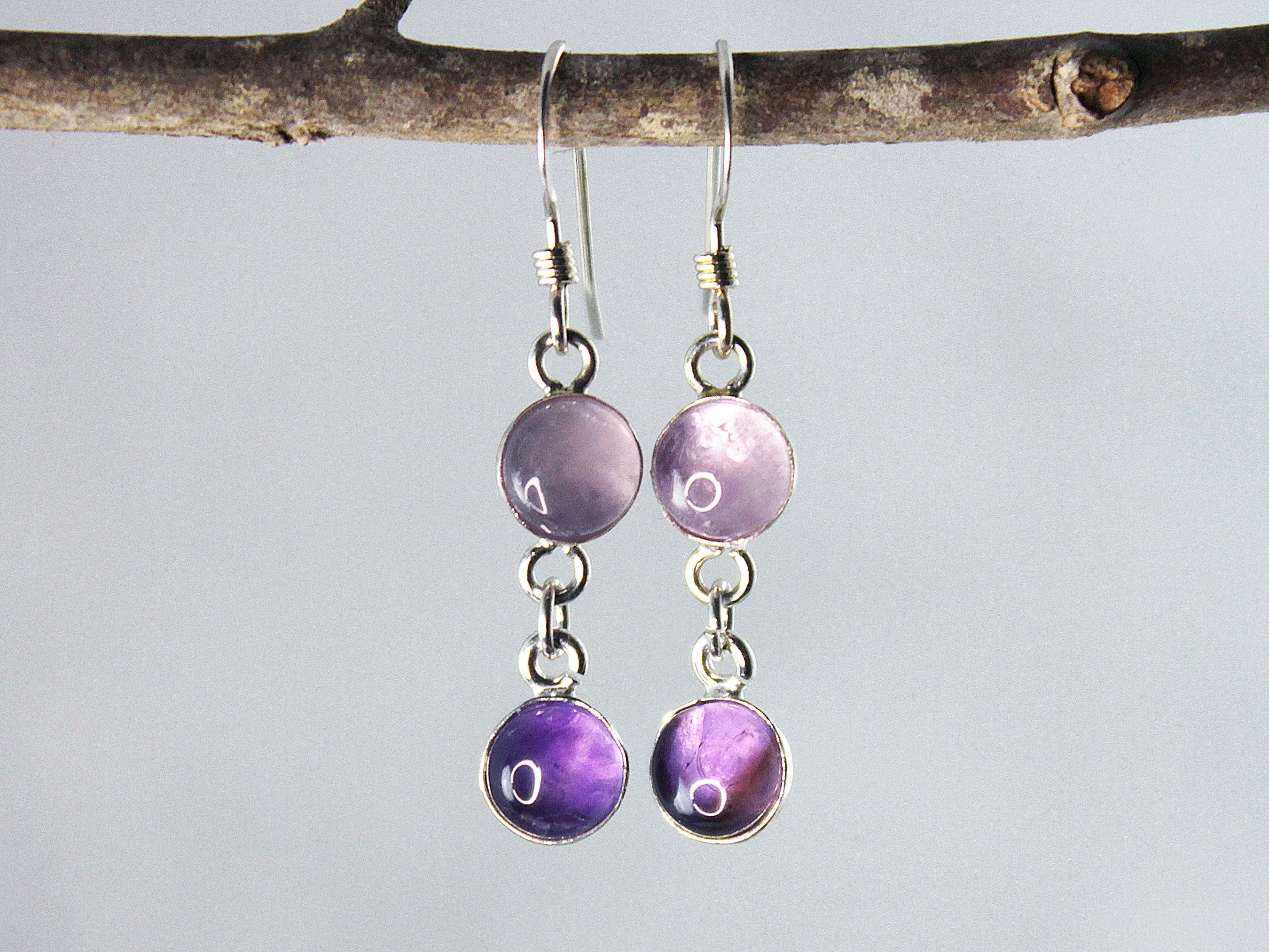 Petite Sterling Silver Two-Stone Purple Amethyst Earrings - Spiritual Harmony