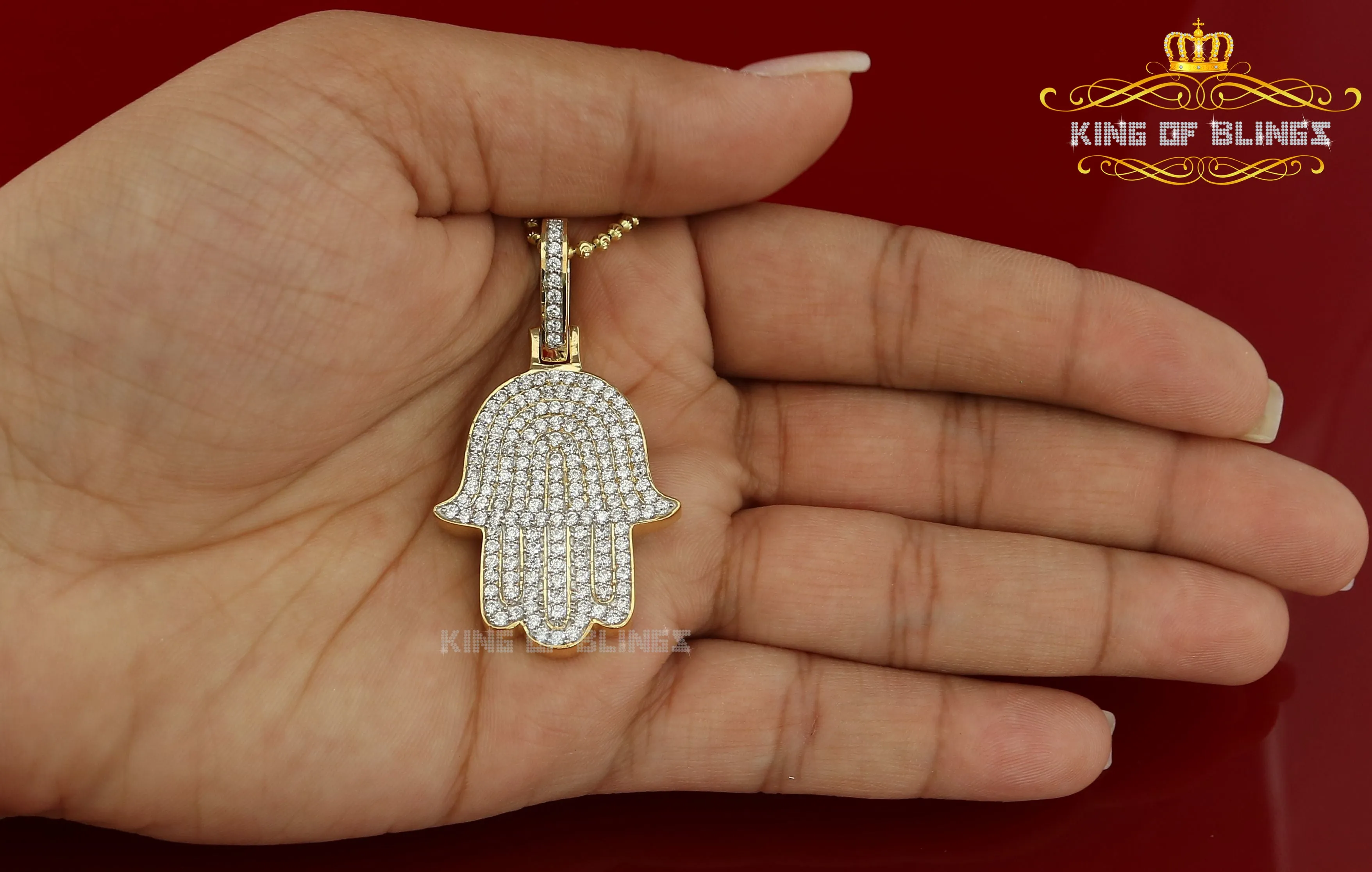 Promise Yellow Sterling silver HAMSA Shape Pendant with 3.38ct Cubic Zirconia