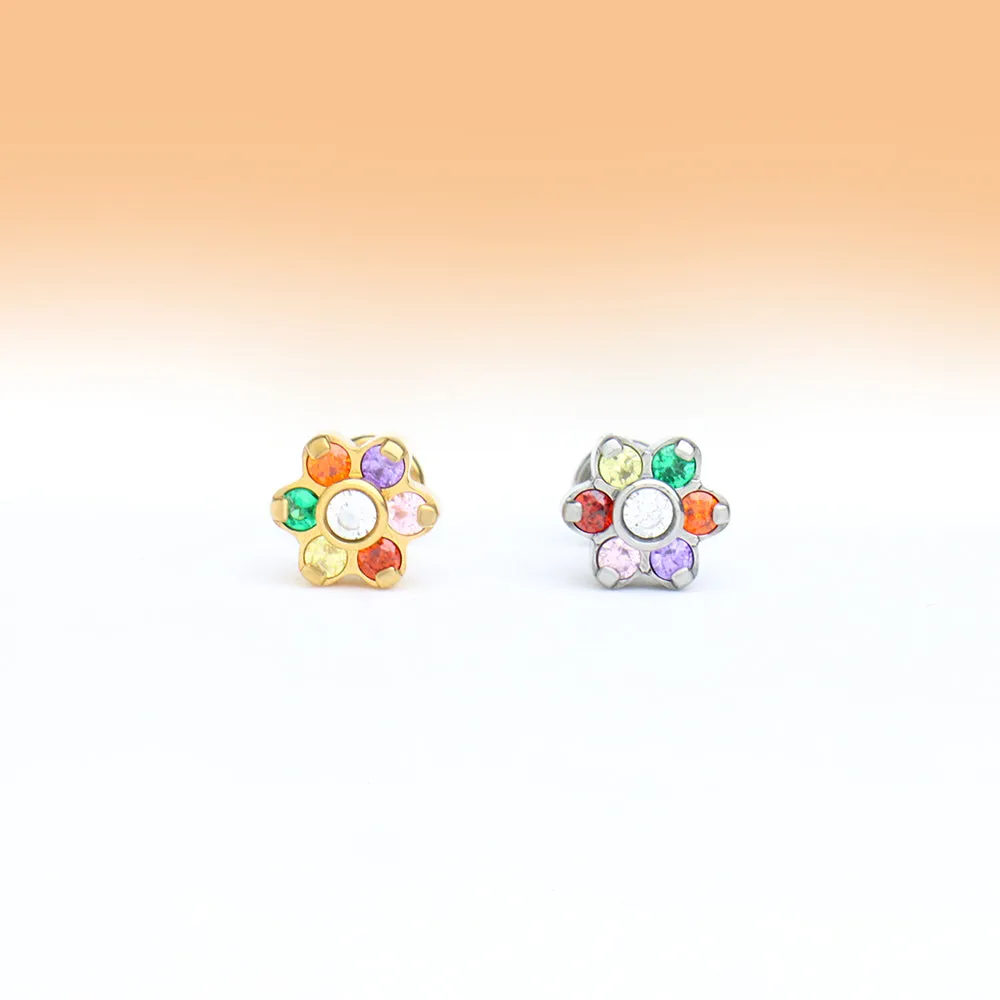 Rainbow Gem Flower Stud