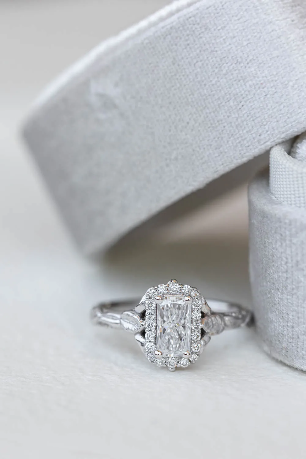 READY TO SHIP: Florentina ring in 14K white gold, lab grown diamond emerald cut 7x4* mm, accents lab grown diamonds, AVAILABLE RING SIZES: 6-8US