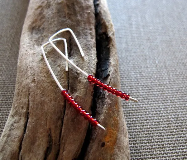 Red Beaded Long Earrings