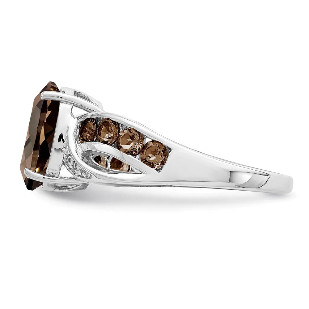 Rhodium Diamond & Smoky Quartz Ring in Sterling Silver