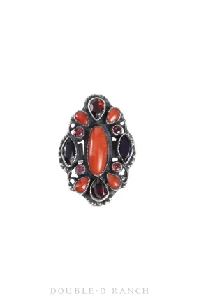 Ring, Cluster, Coral & Ruby Gemstones, Leo Feeney Hallmark, Contemporary, 1346