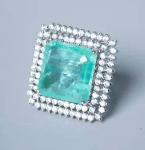 Romille Sea Emerald Statement Cocktail Ring White Gold by Jaipur Rose