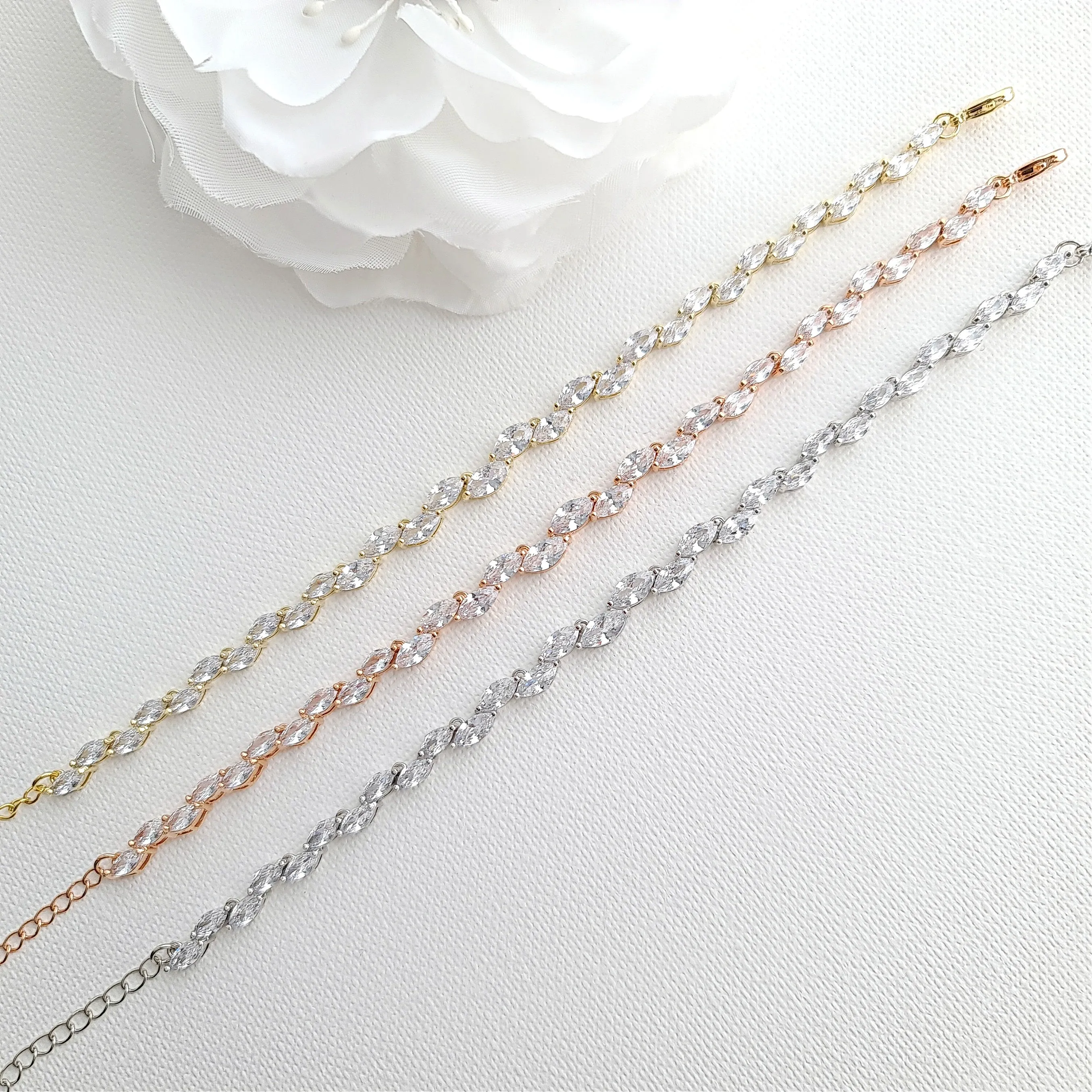 Rose Gold Jewelry Set of Earrings, Necklace, Bracelet -Belle