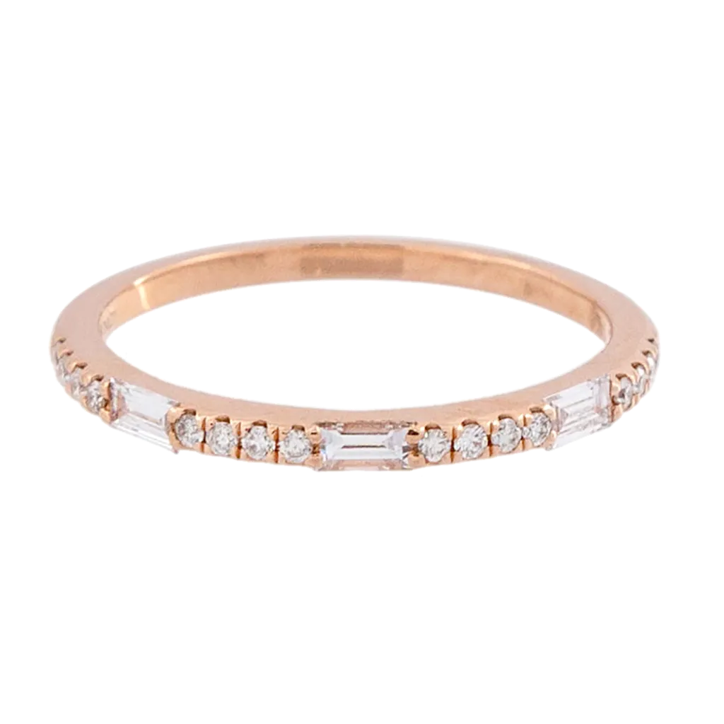 Rose Gold Round & Baguette Diamond Band