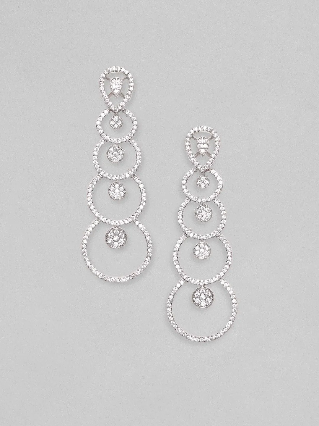 Rubans Rhodium-Plated Premium Zircons Studded Statement Dangle Earrings.