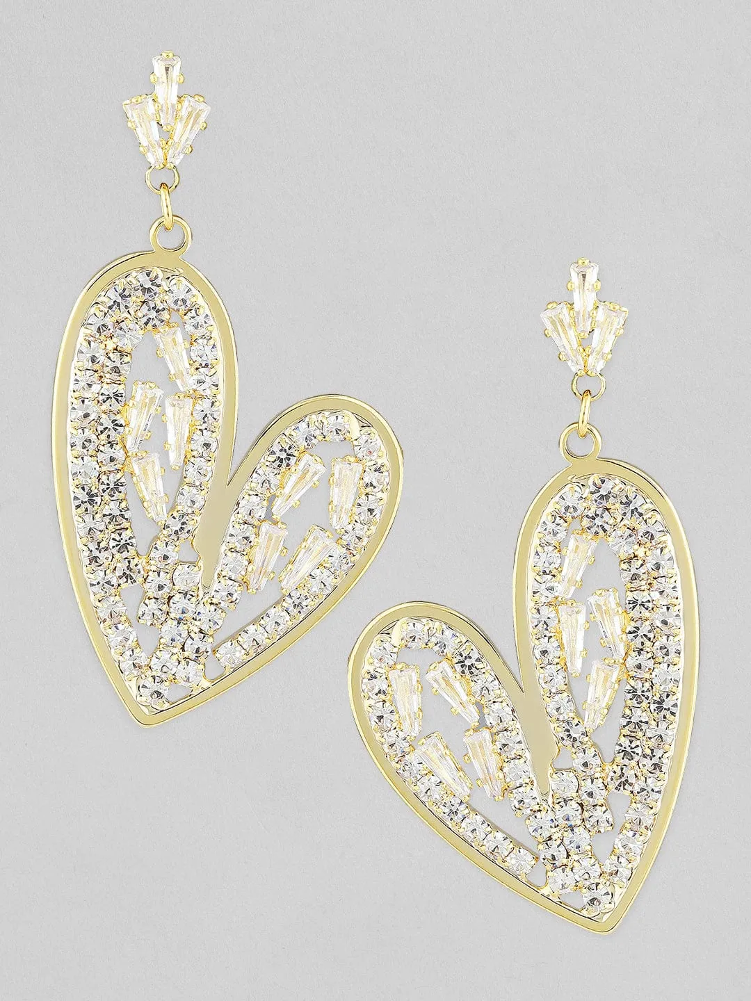 Rubans Voguish 18K Gold Plated Stainless Steel Zircon Studded Tarnish Free Dangle Earrings.