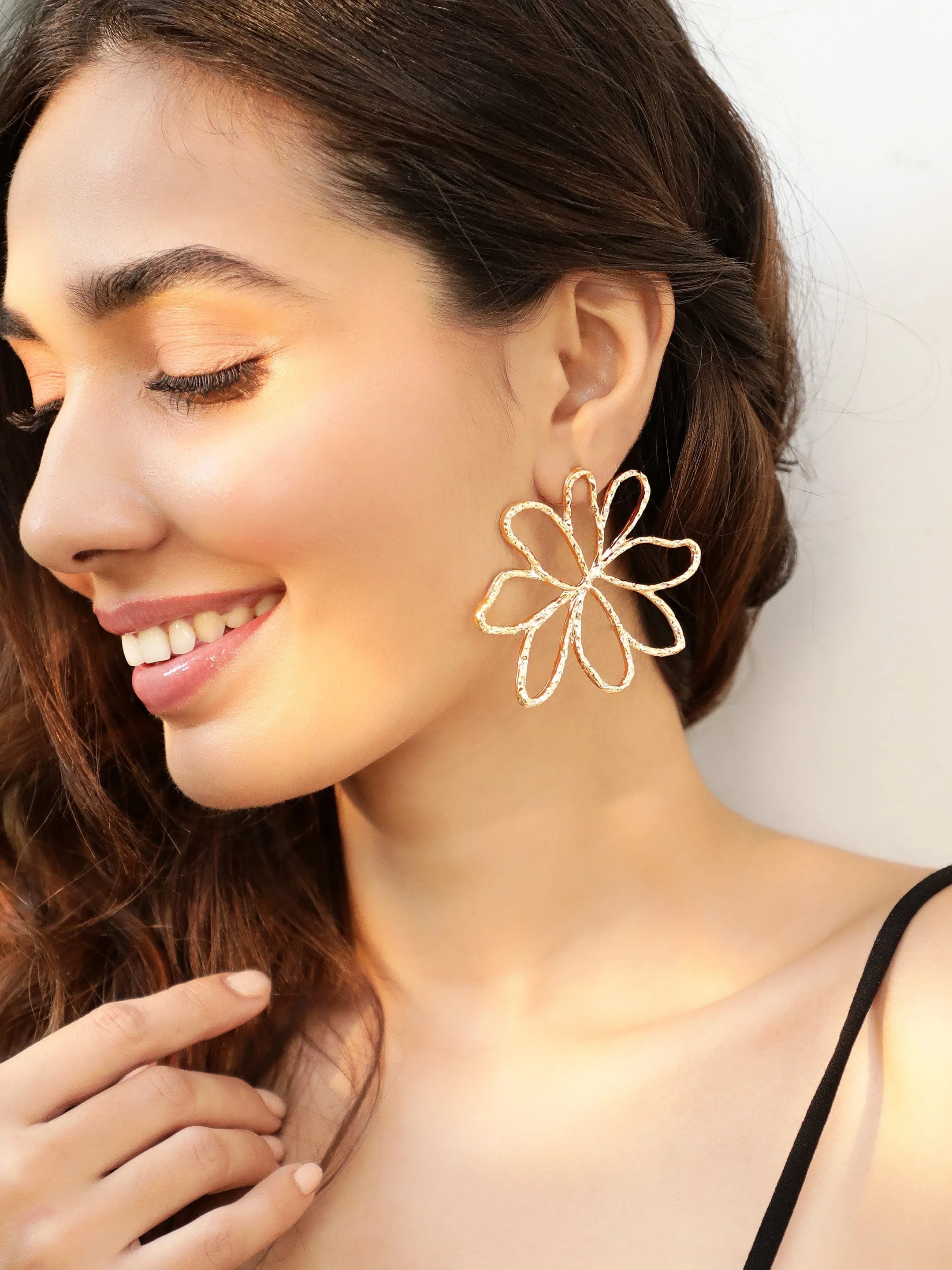 Rubans Voguish Gold-Plated Floral Drop Earrings