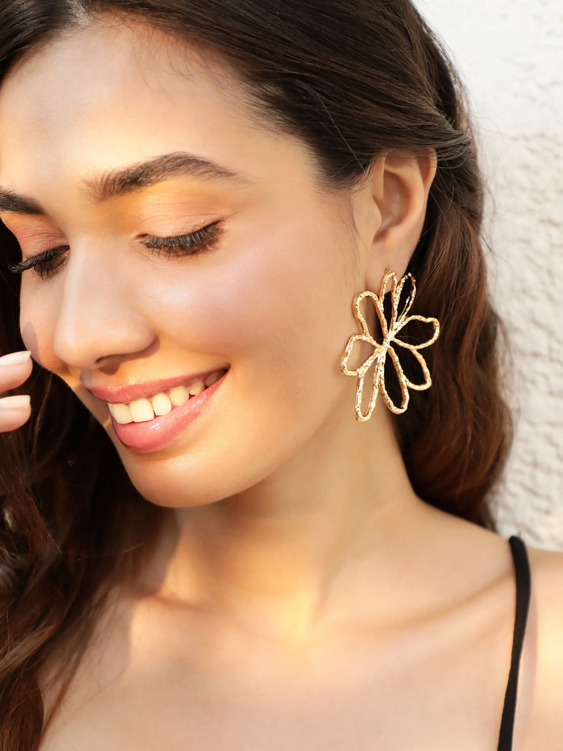 Rubans Voguish Gold-Plated Floral Drop Earrings