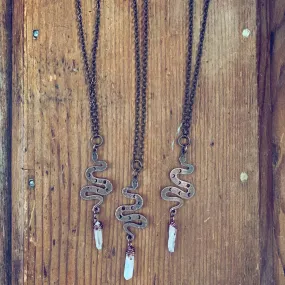 serpent // copper electroformed snake pendant necklace with angel aura quartz crystal